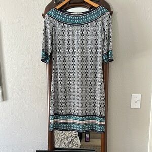 Max Studio Geometric Black, White, and Teal Dress